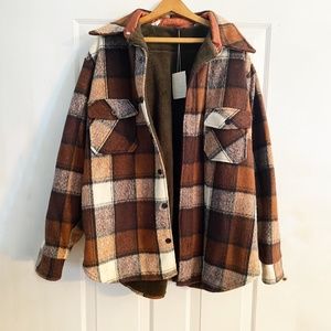 Vintage Brown & White Plaid Trucker Jacket